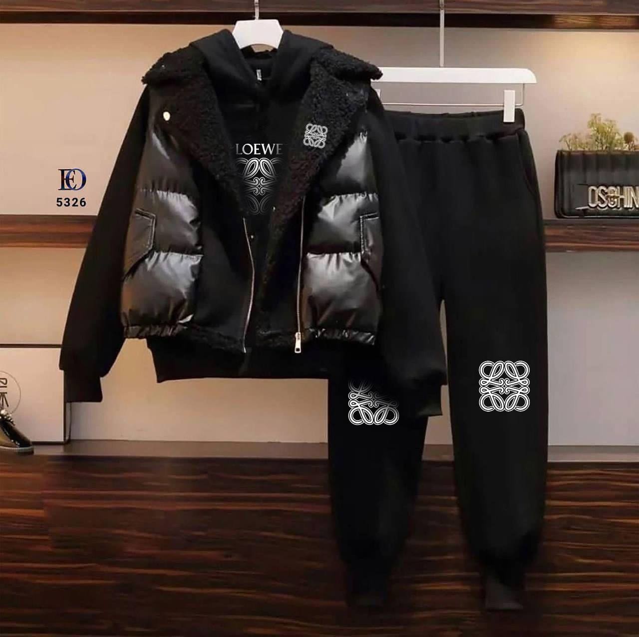 Prada İthal 3 İplik Şardonlu Teddy Kuzu Detaylı Yelek Spor 3 lü Takım
