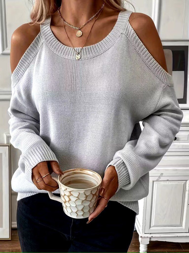 Uzun kollu omuzlardan açık askılı triko bluz 