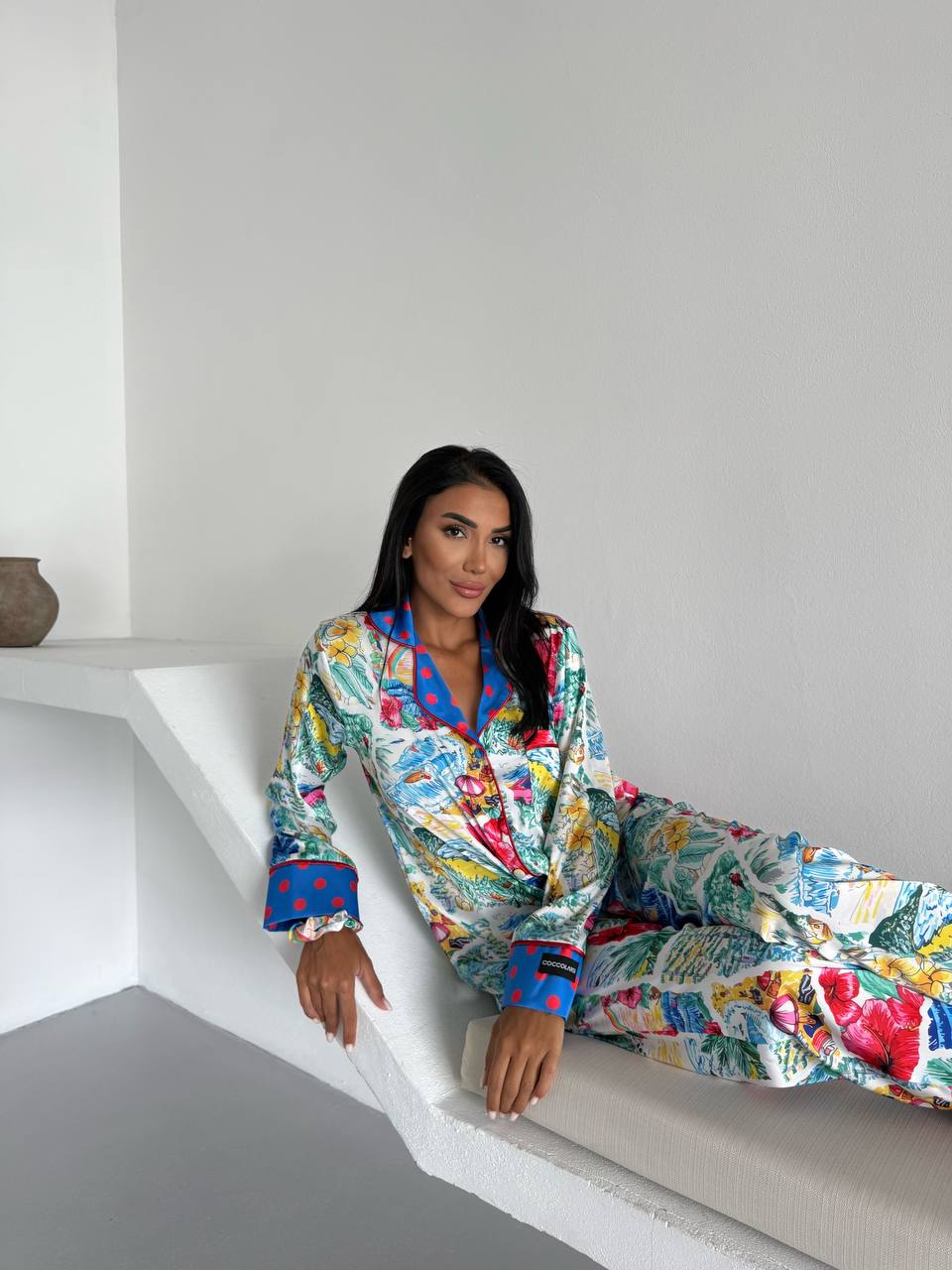 Armani Saten Yaka Puan Detaylı Karma Desen Takım