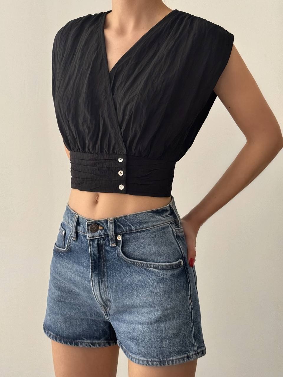 Kruvaze Düğmeli Crop