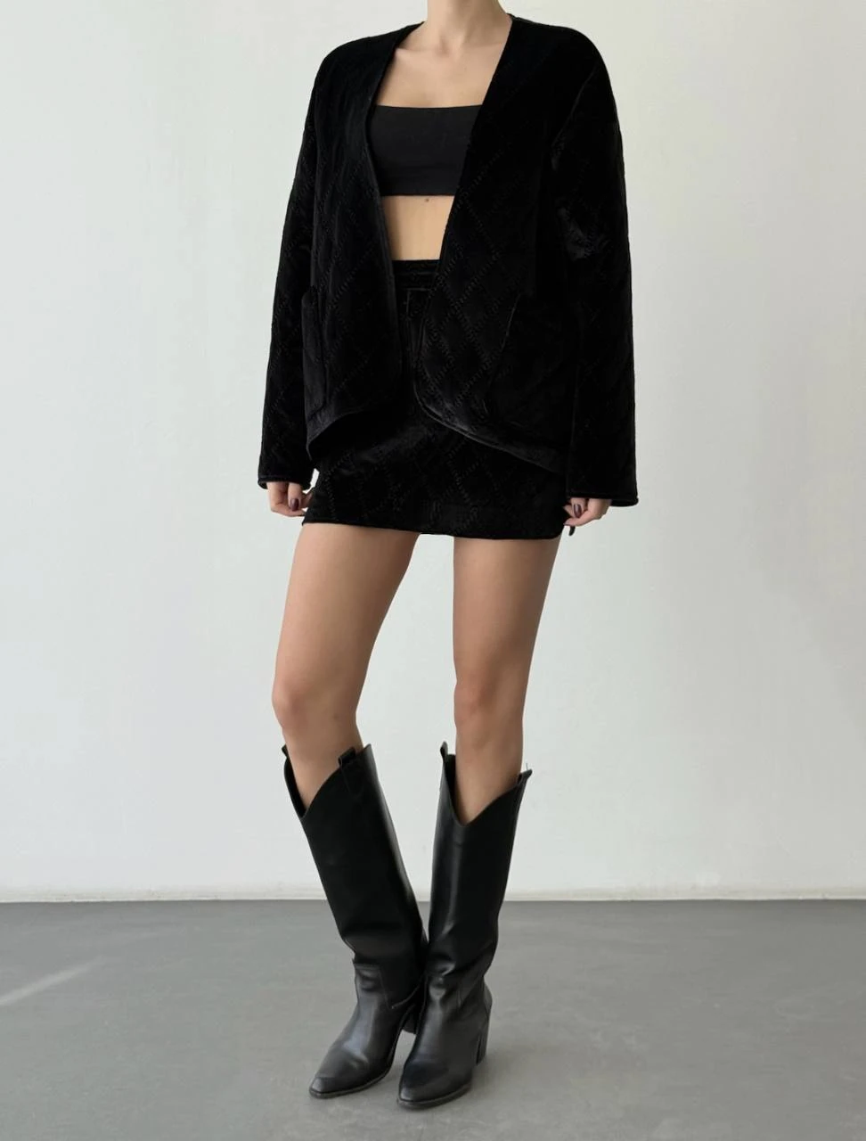 Kadife Görünümlü Etek Ceket Takım