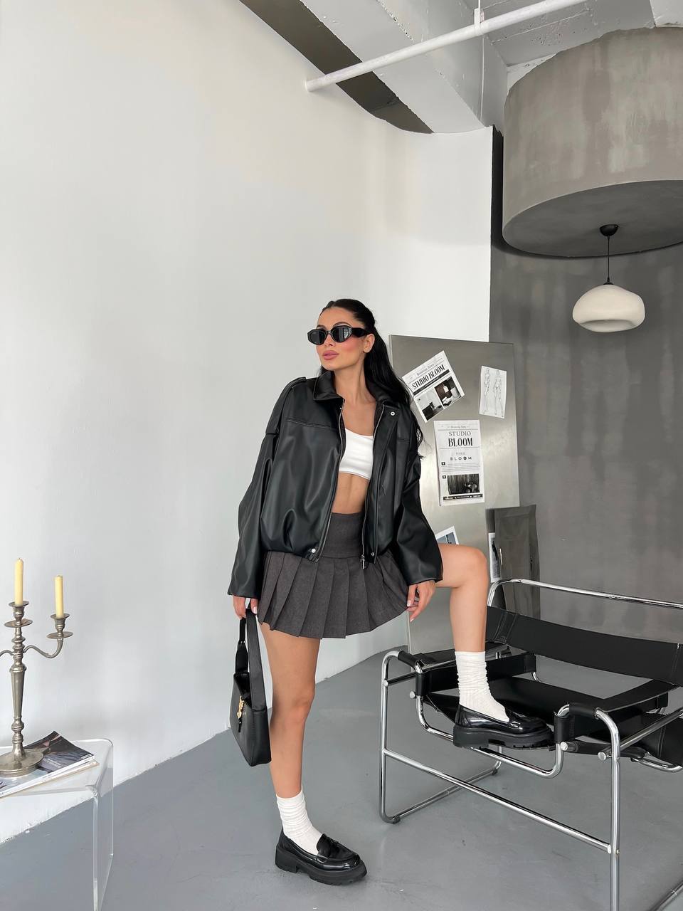 Pile Detay Astarlı Deri Ceket