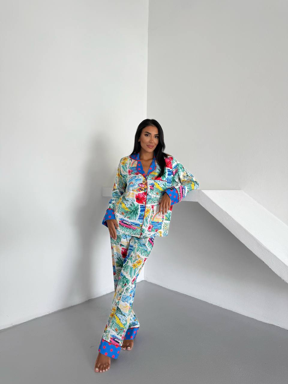 Armani Saten Yaka Puan Detaylı Karma Desen Takım