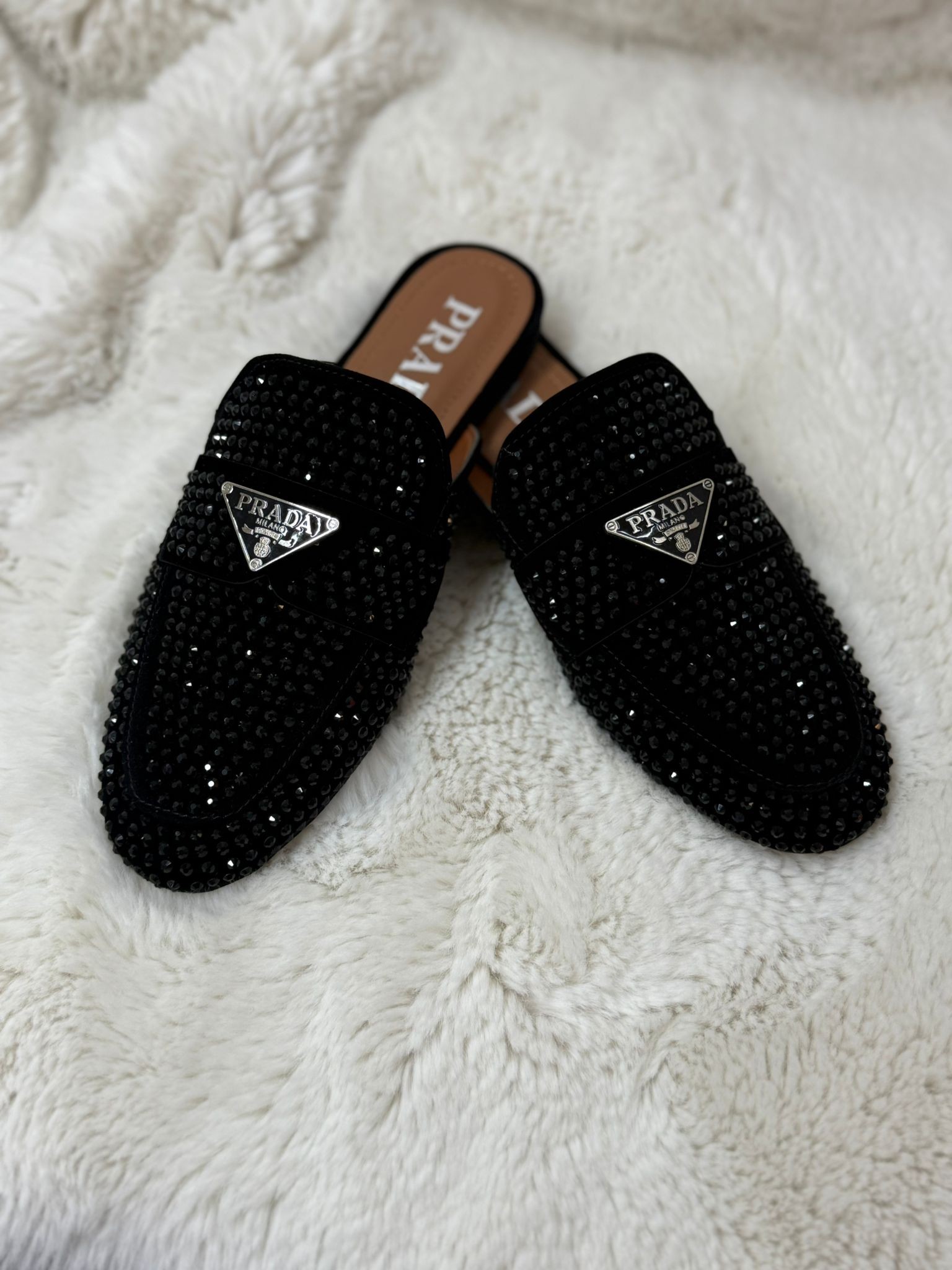 Prada Taşlı Terlik Siyah Taşlı