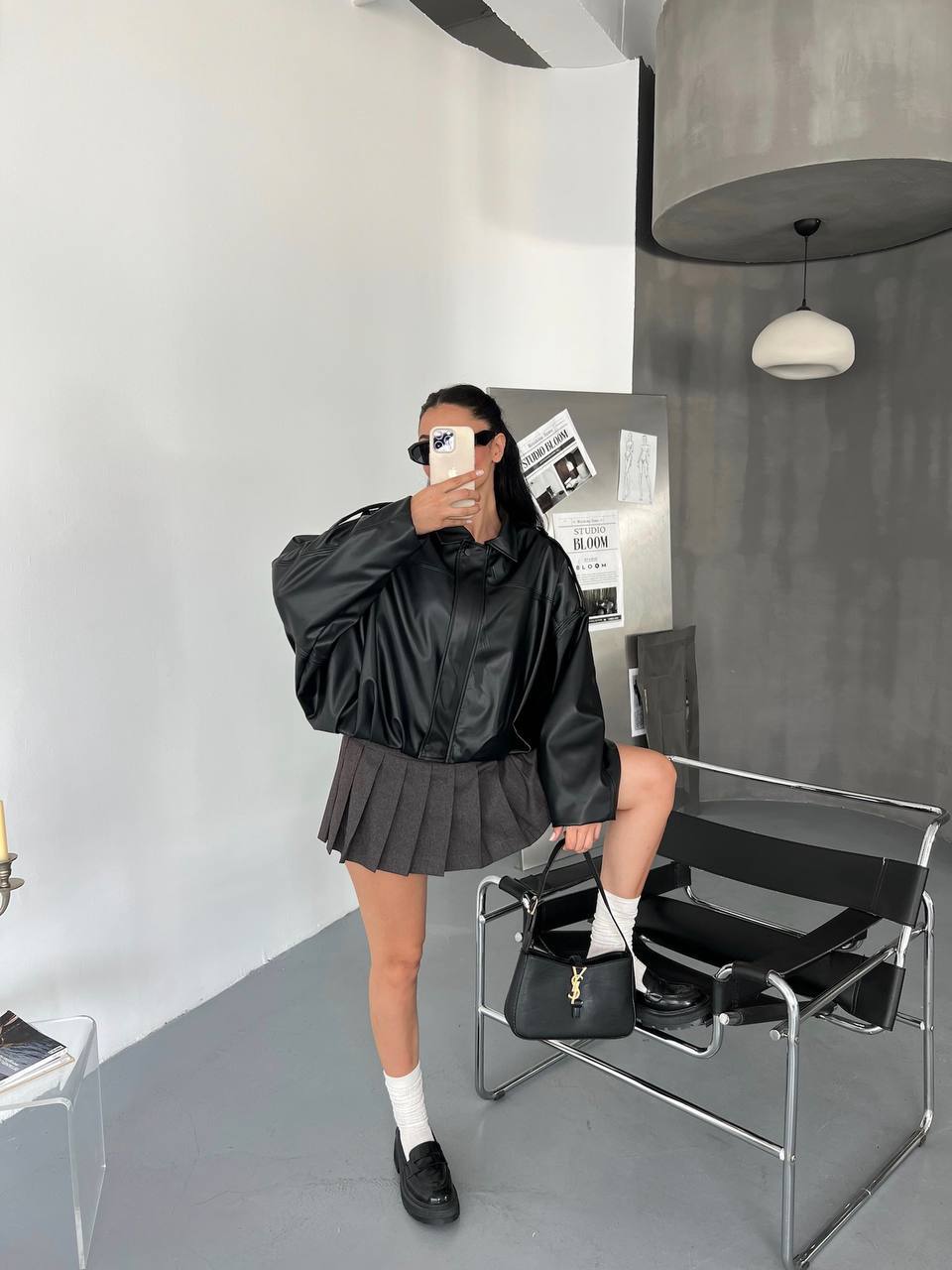 Pile Detay Astarlı Deri Ceket