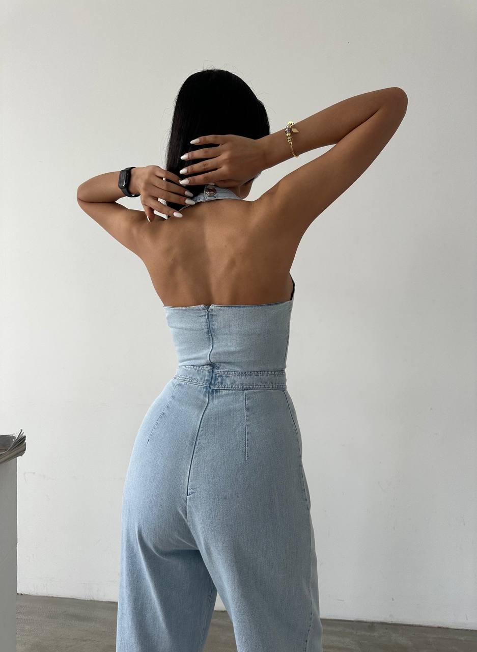 Tensel Denim Kot Tulum  Gold Düğme Detay  İki Renk Boyundan Düğmelidir 