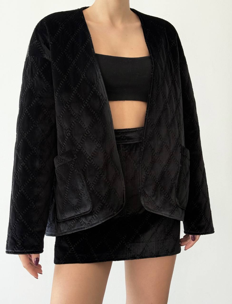 Kadife Görünümlü Etek Ceket Takım