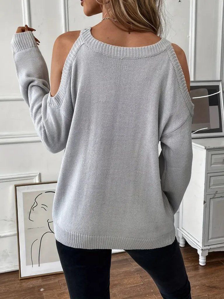 Uzun kollu omuzlardan açık askılı triko bluz 