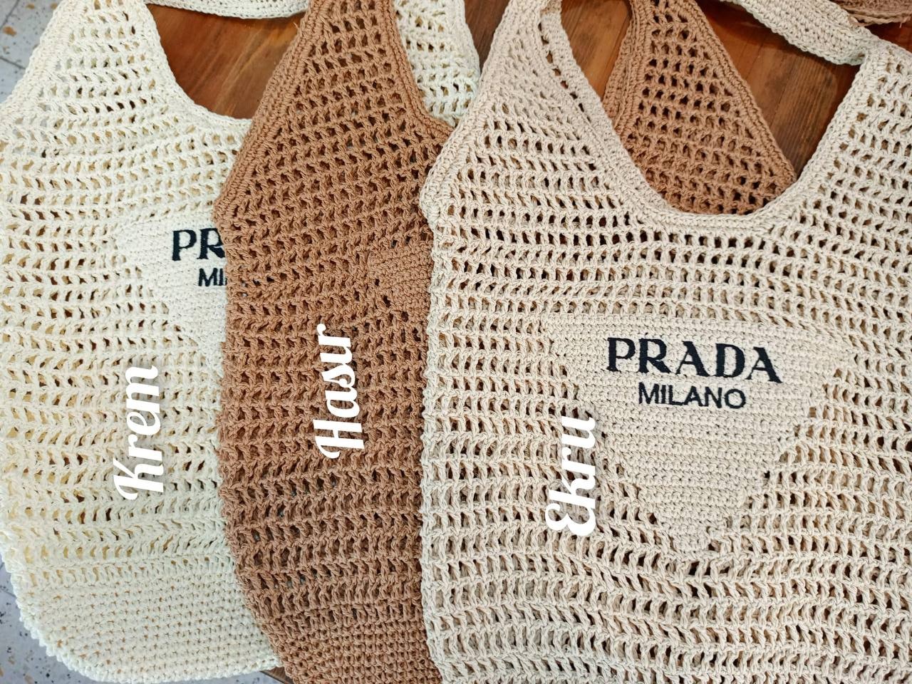 Prada  El  Örgüsü Hasır Çanta