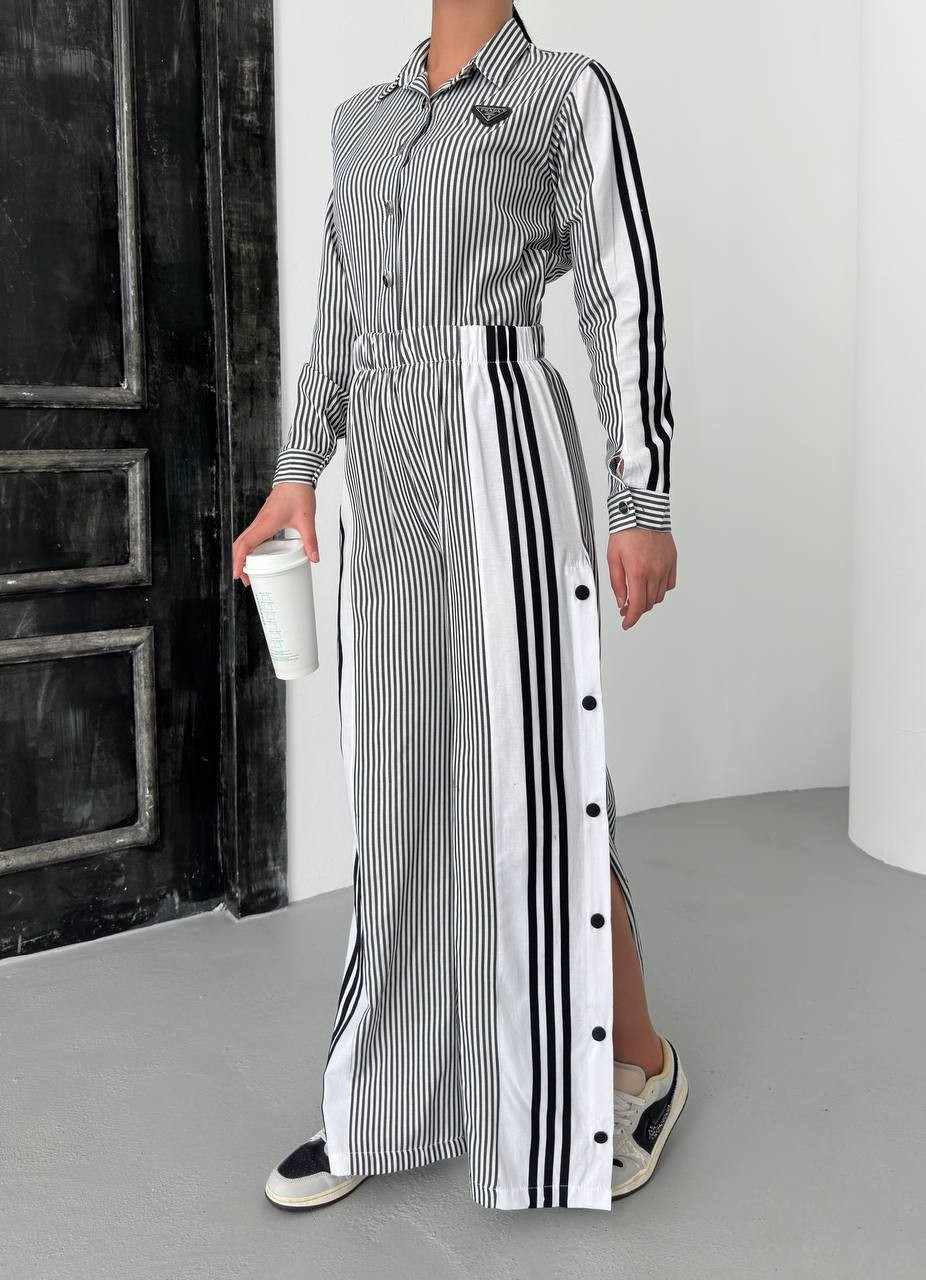 Prada   Linen Boyuna Çizgili Set