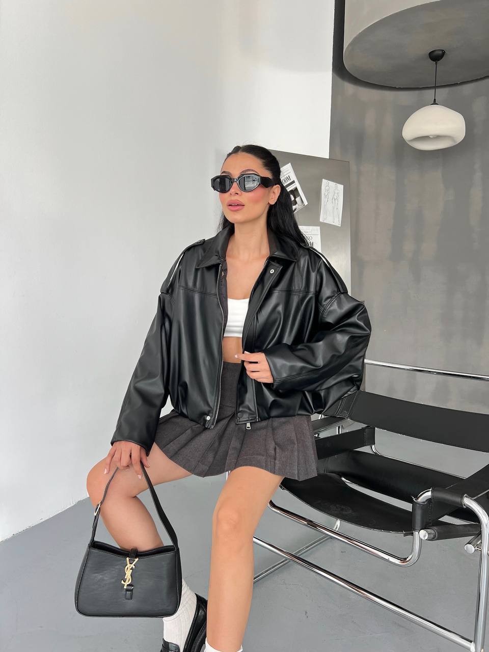 Pile Detay Astarlı Deri Ceket