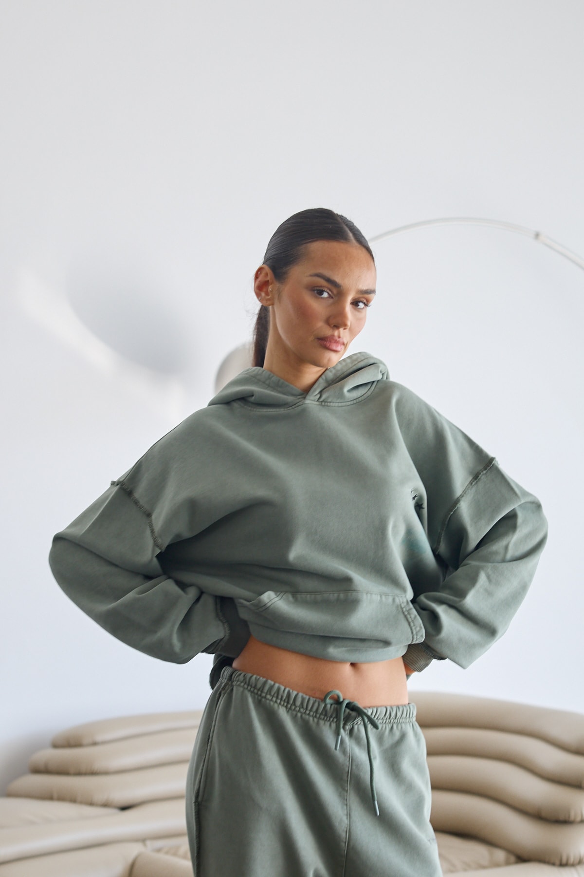 Star Hoodie Sweatshirt - Haki Yeşil