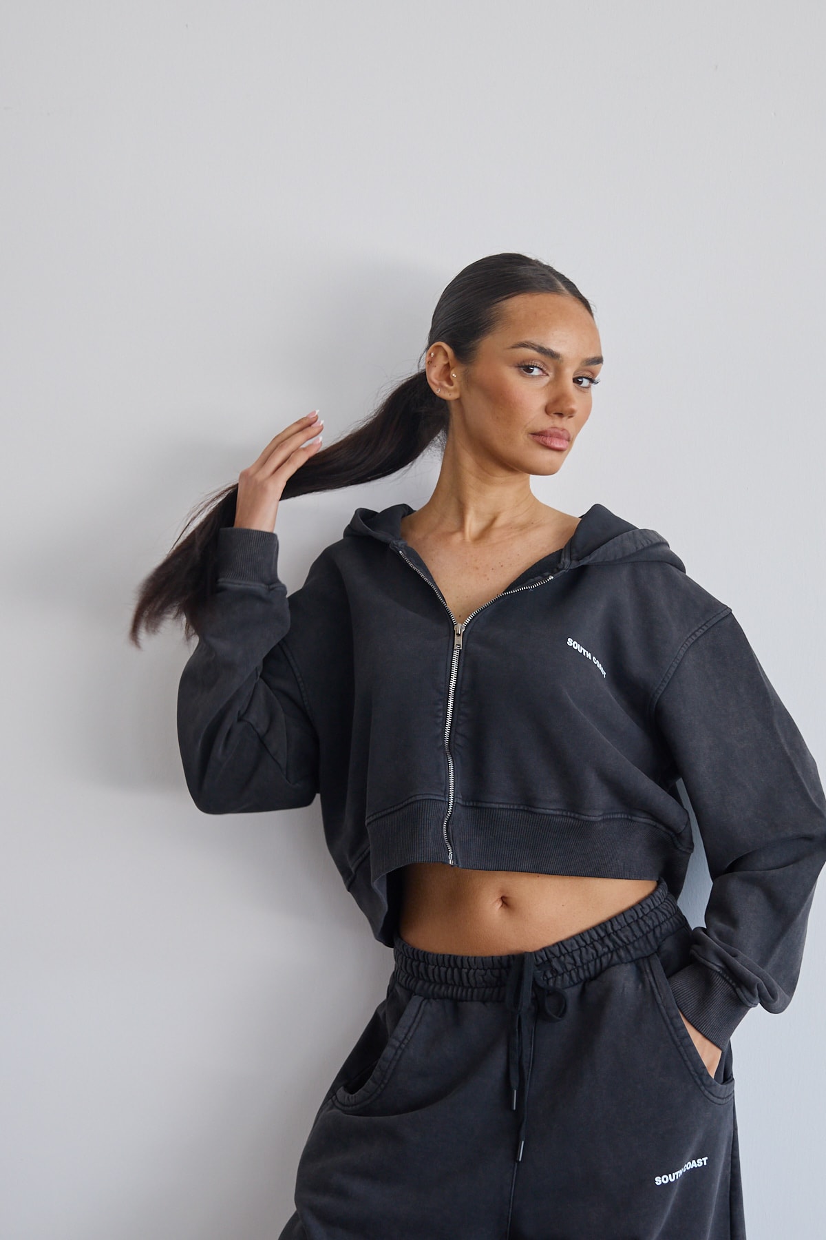 Soluk Efektli Crop Hoodie