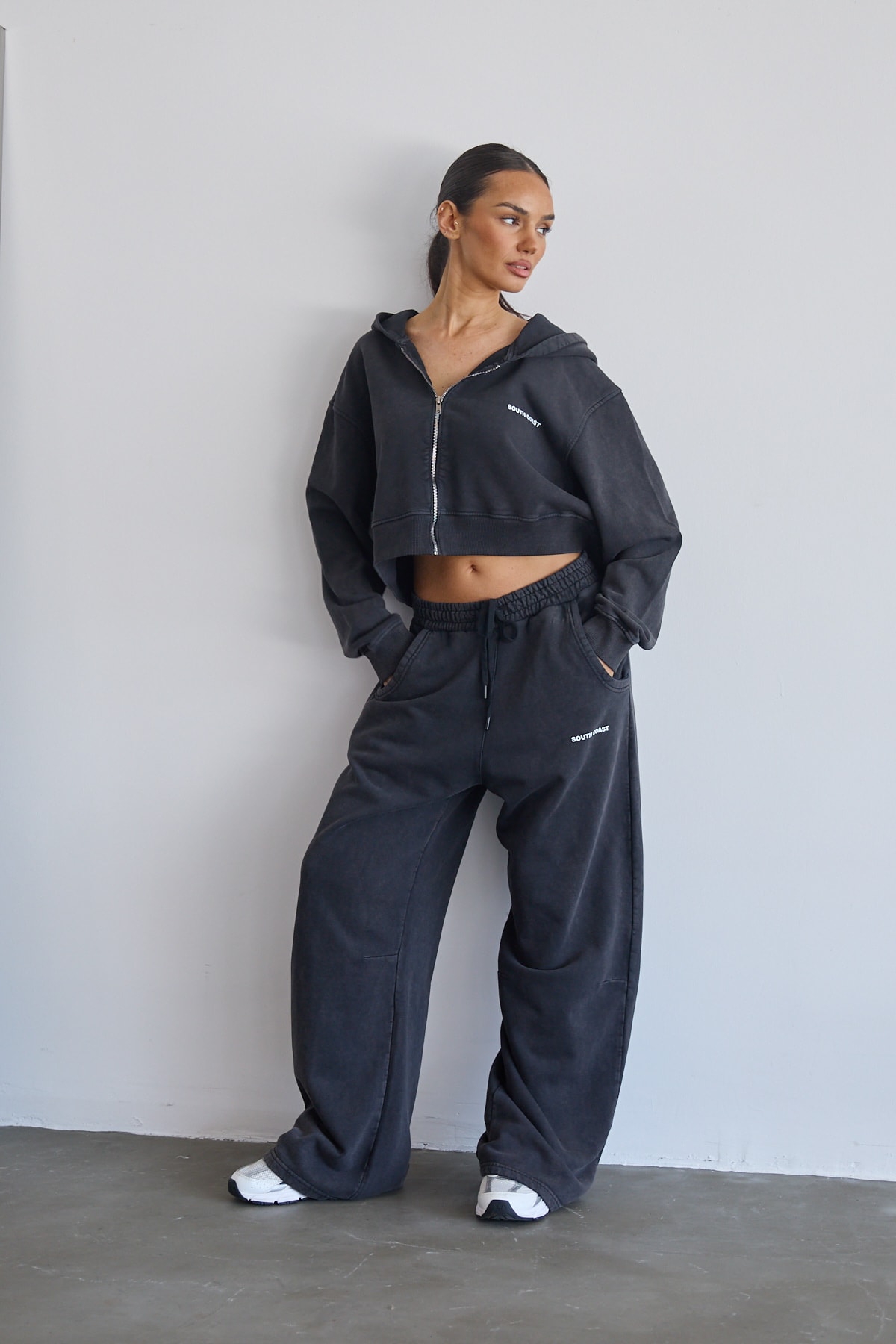Soluk Efektli Crop Hoodie Ve Sweatpants Takım