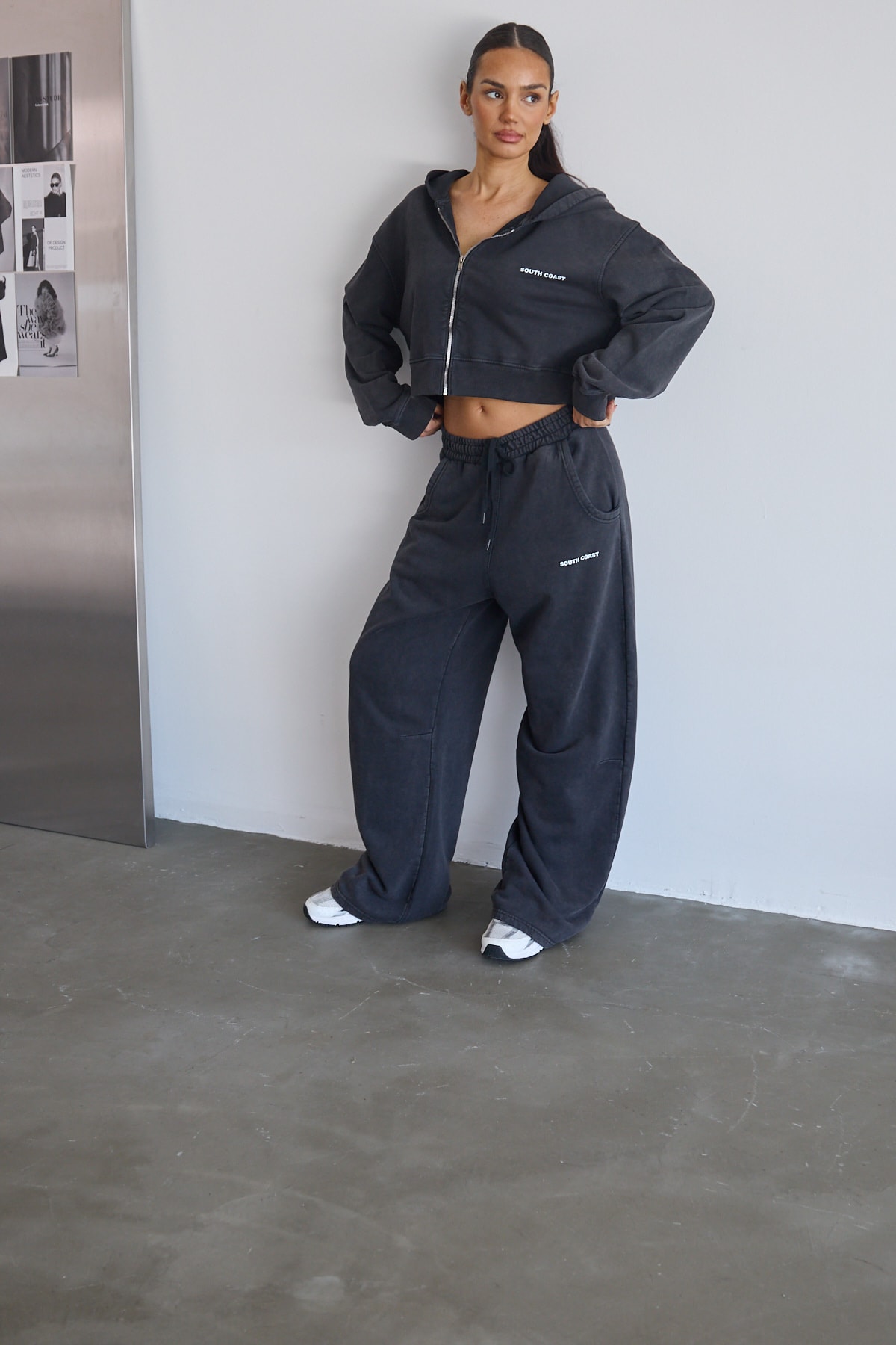 Soluk Efektli Crop Hoodie Ve Sweatpants Takım