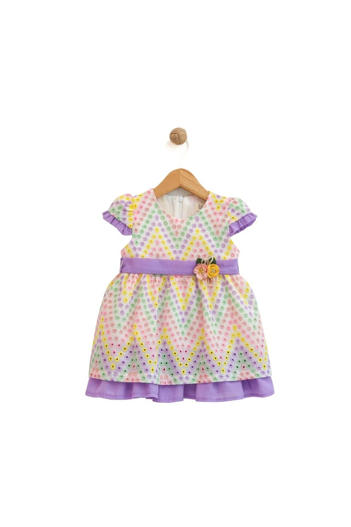 Yazın Rengarenk Kız Çocuk Elbisesi - Çiçekli Bel Kuşağı ve Fırfırlı Detaylar