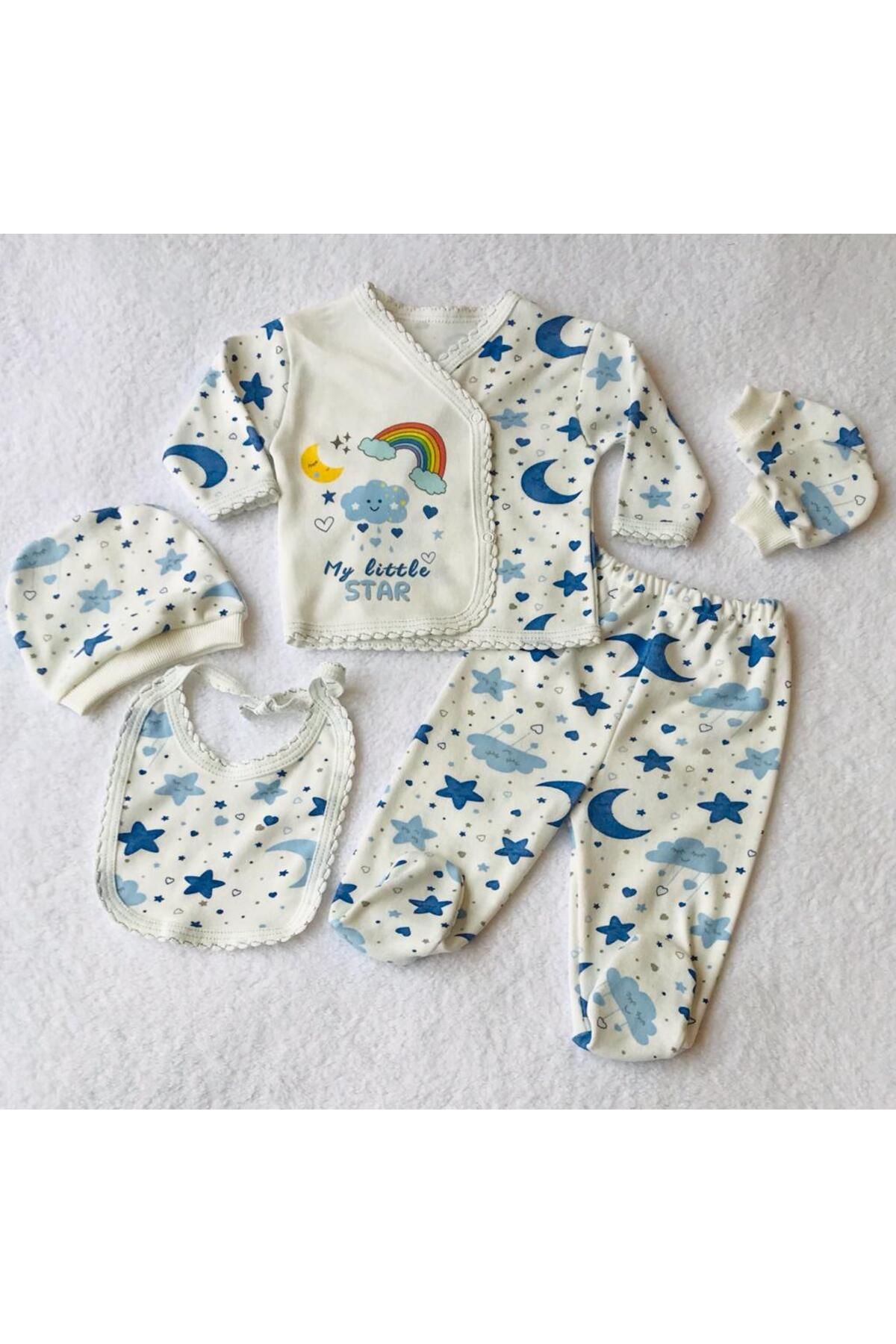 0-3 AY UNISEX HASTANE ÇIKIŞI  GECE TEMA DESENLİ 5Lİ SET