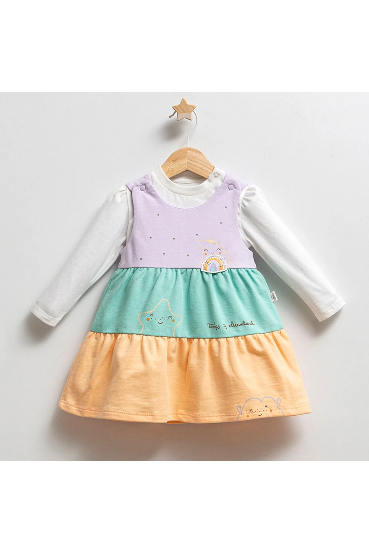 Kız Bebekler İçin Sevimli Hayvan Baskılı Çok Katmanlı Elbise