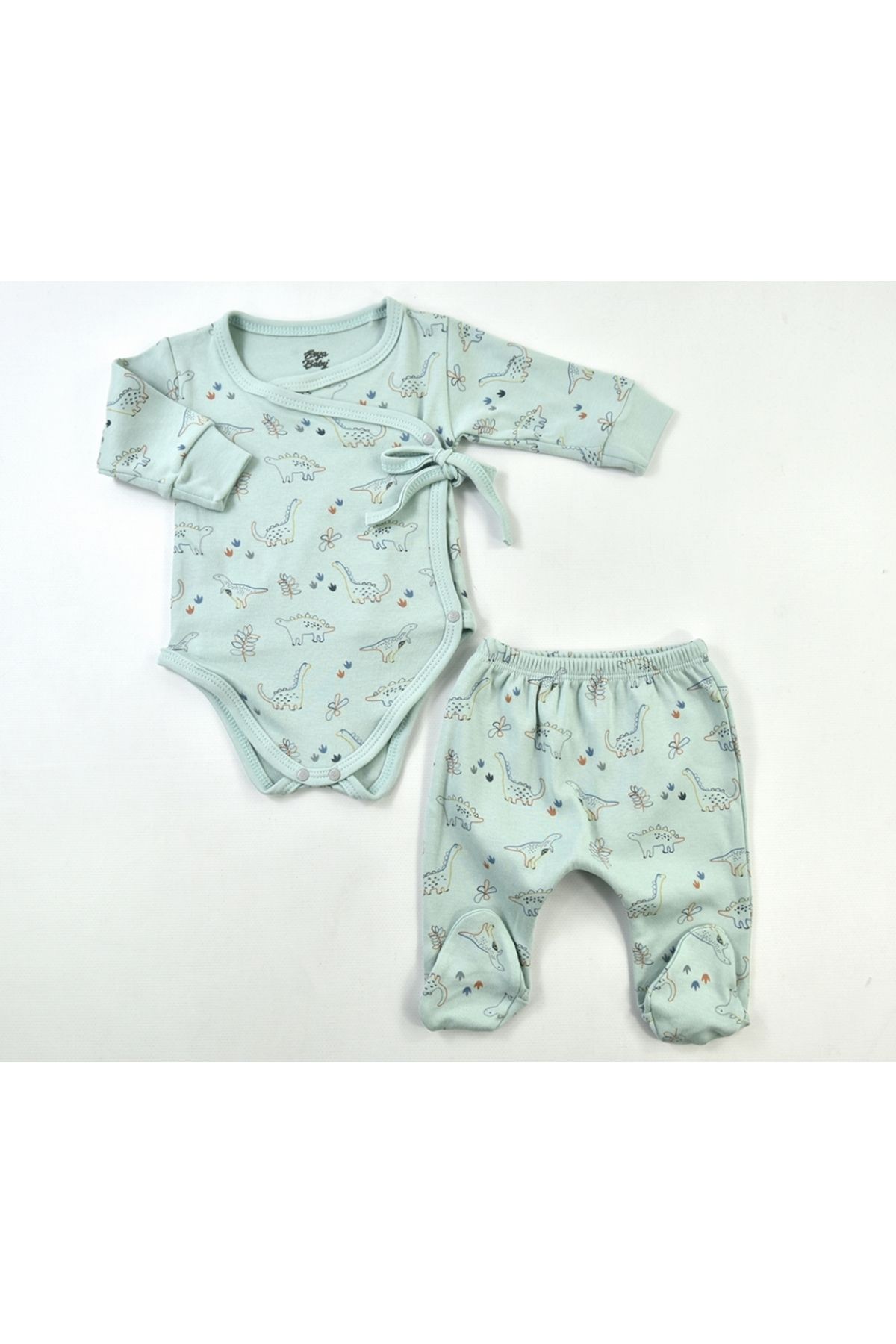 Unisex Bebekler İçin Dinozor Temalı Pamuklu Zıbın ve Pantolon Seti