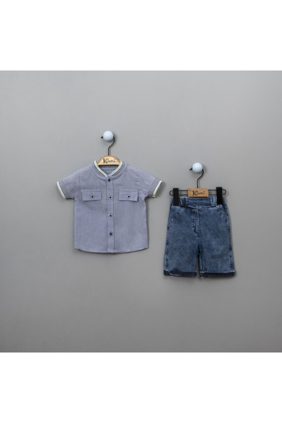 Modern Tasarımlı Erkek Bebek Gömlek ve Denim Şort Seti
