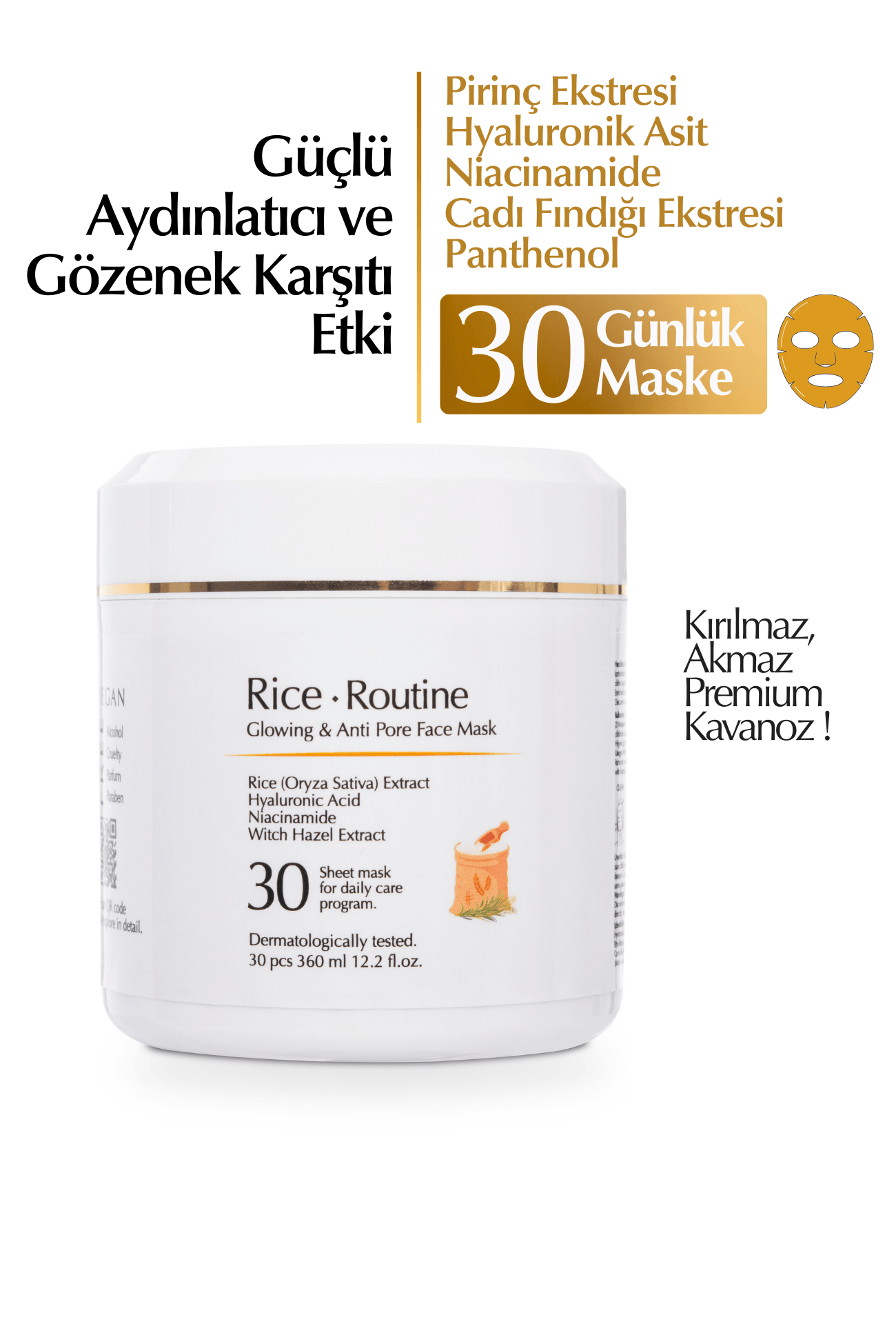 Rice Routine Pirinç Özlü Aydınlatıcı Nemlendirici ve Gözenek Sıkılaştırıcı Günlük 30'lu Kağıt Maske