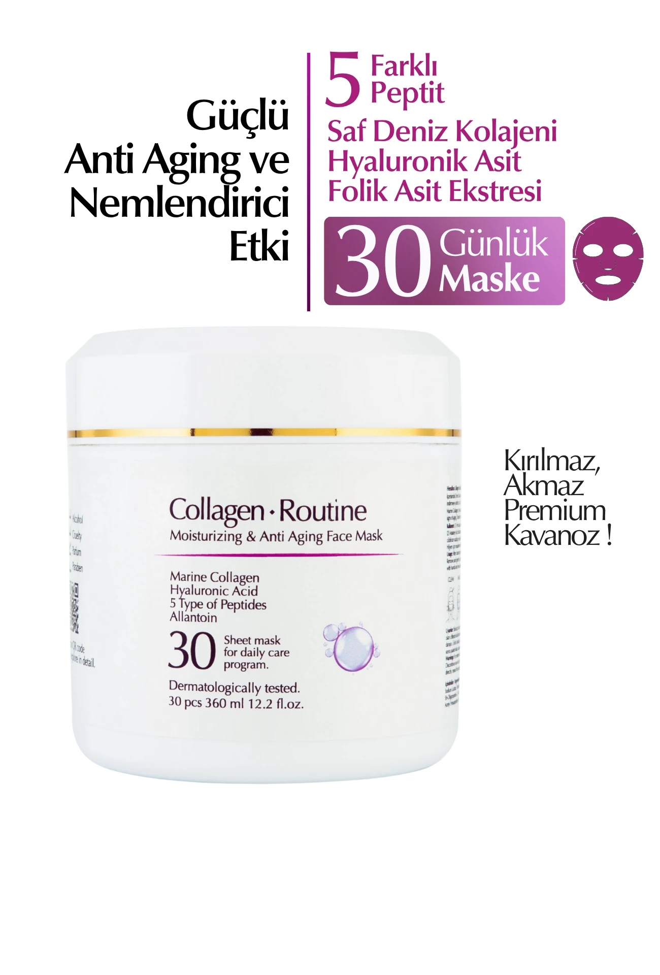 Kolajen Yaşlanma Karşıtı ve Yoğun Nemlendirici Günlük 30'lu Kağıt Maske