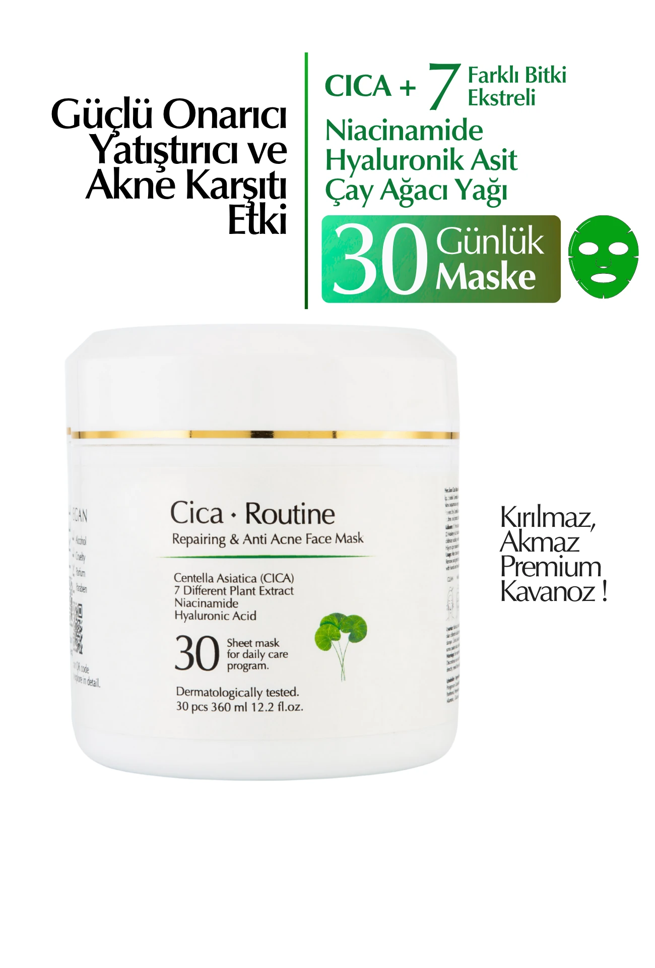  Cica Routine Yatıştırıcı, Yoğun Onarıcı ve Akne Karşıtı Günlük 30'lu Kağıt Maske
