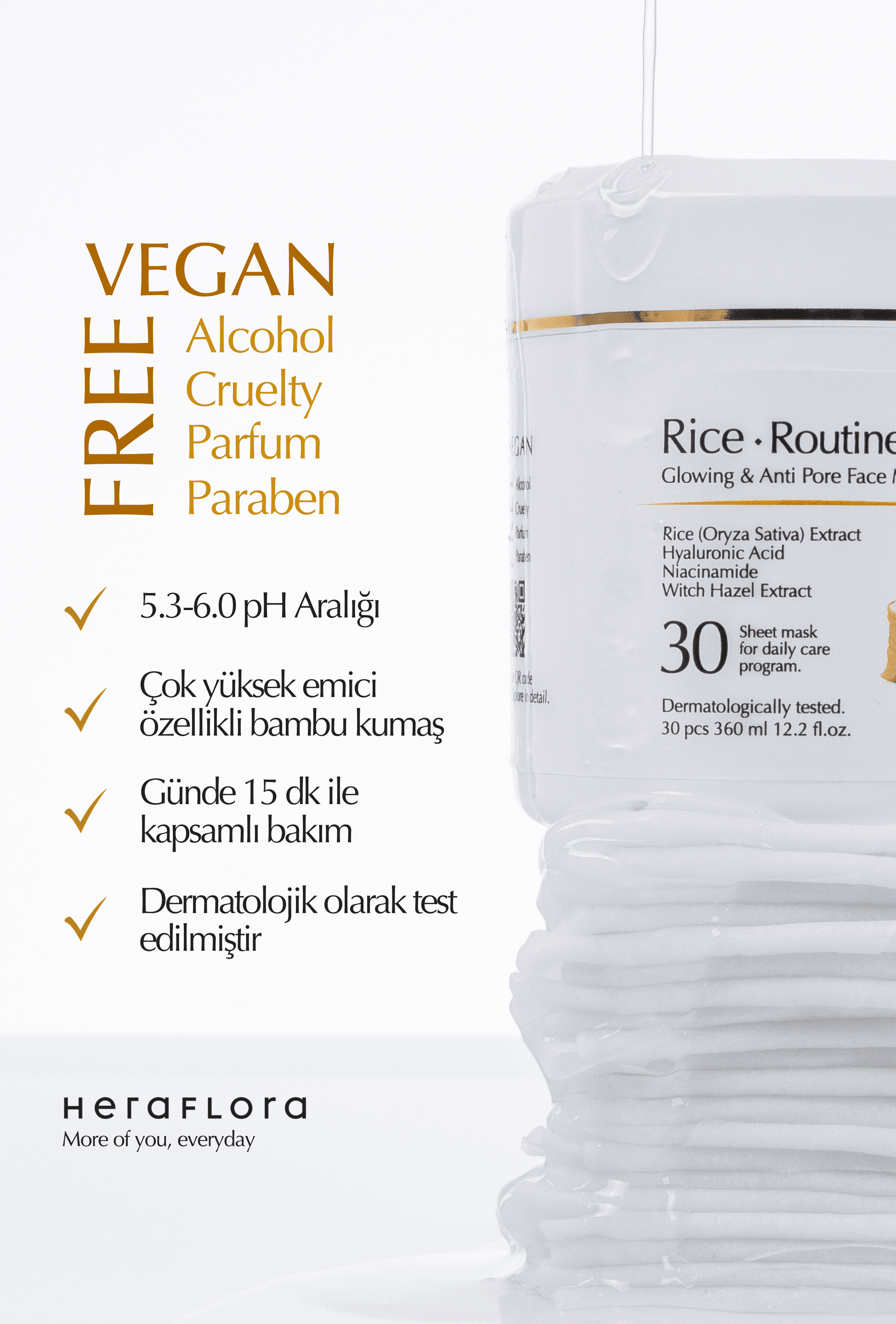 Rice Routine Pirinç Özlü Aydınlatıcı Nemlendirici ve Gözenek Sıkılaştırıcı Günlük 30'lu Kağıt Maske