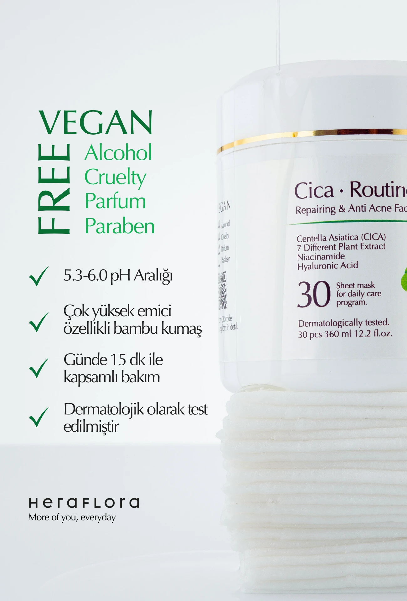  Cica Routine Yatıştırıcı, Yoğun Onarıcı ve Akne Karşıtı Günlük 30'lu Kağıt Maske