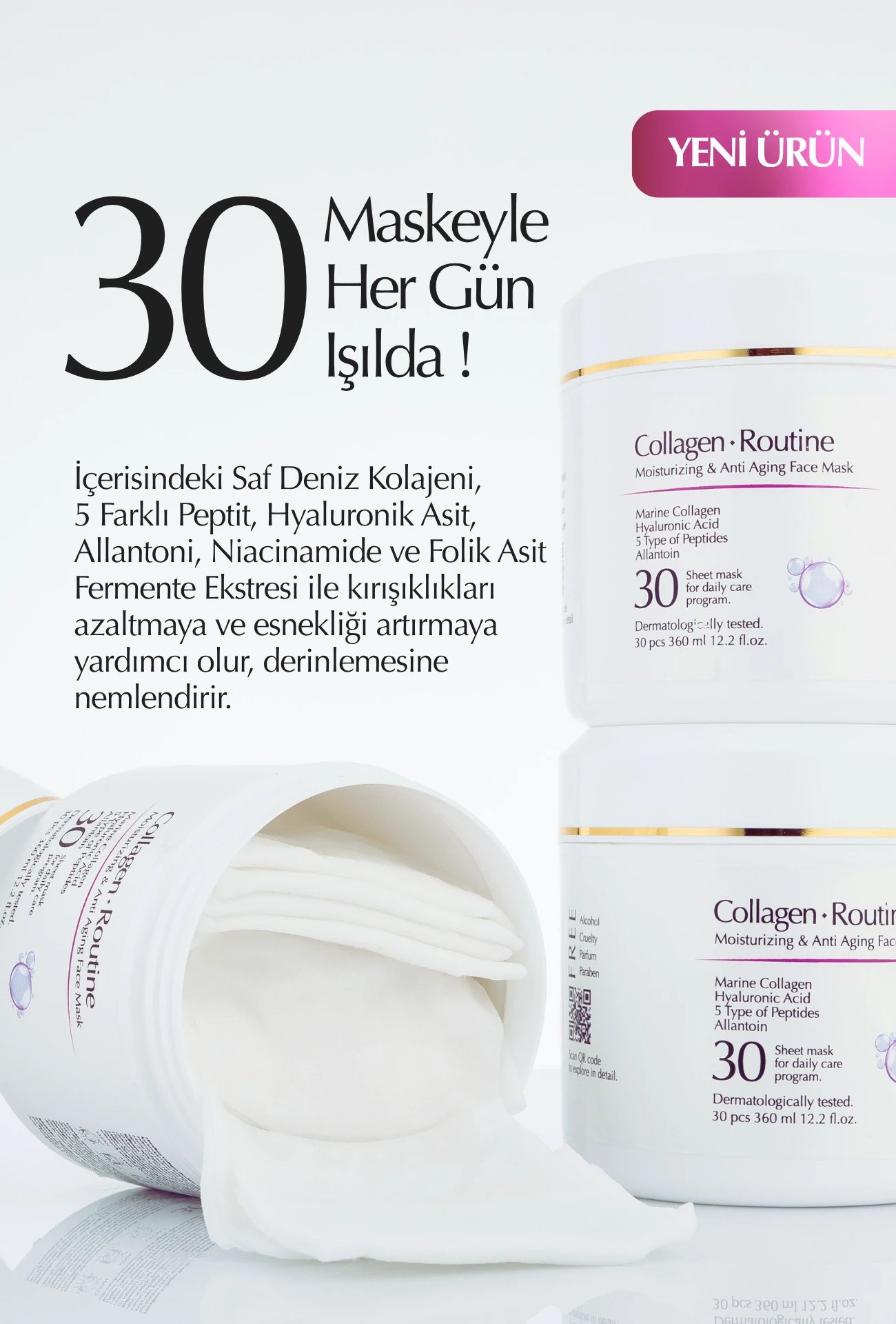 Kolajen Yaşlanma Karşıtı ve Yoğun Nemlendirici Günlük 30'lu Kağıt Maske