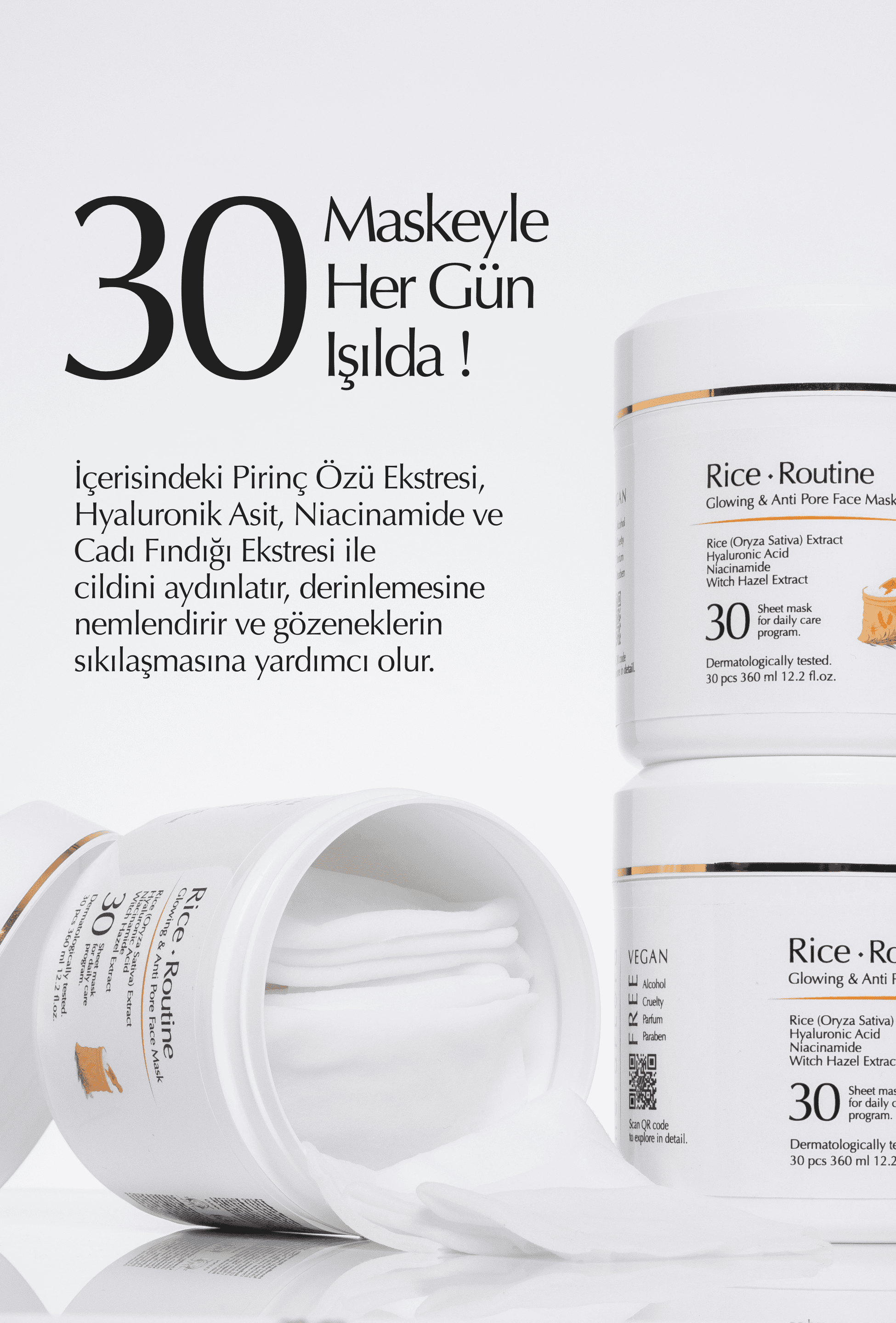 Rice Routine Pirinç Özlü Aydınlatıcı Nemlendirici ve Gözenek Sıkılaştırıcı Günlük 30'lu Kağıt Maske