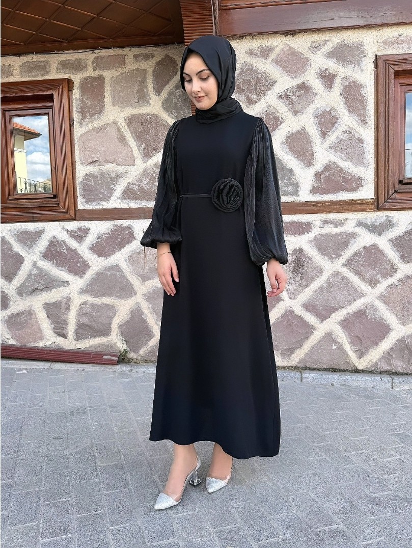 Krep kumaş fularli elbisemiz 