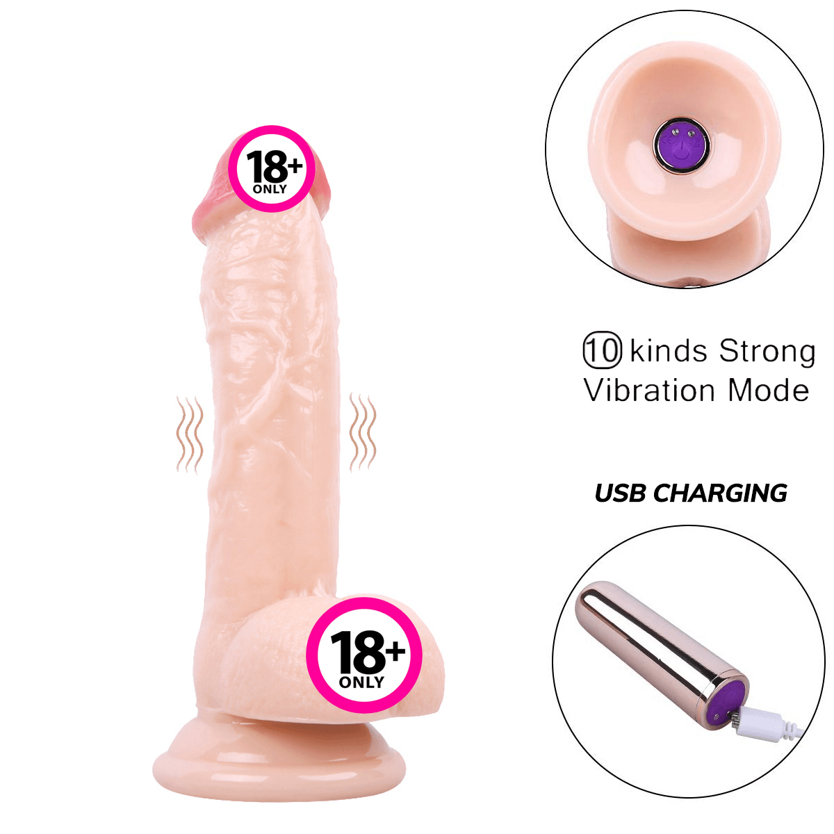 Kablosuz Titreşimli USB Şarjlı Realistik Vibratör - 19 cm - Ten Rengi