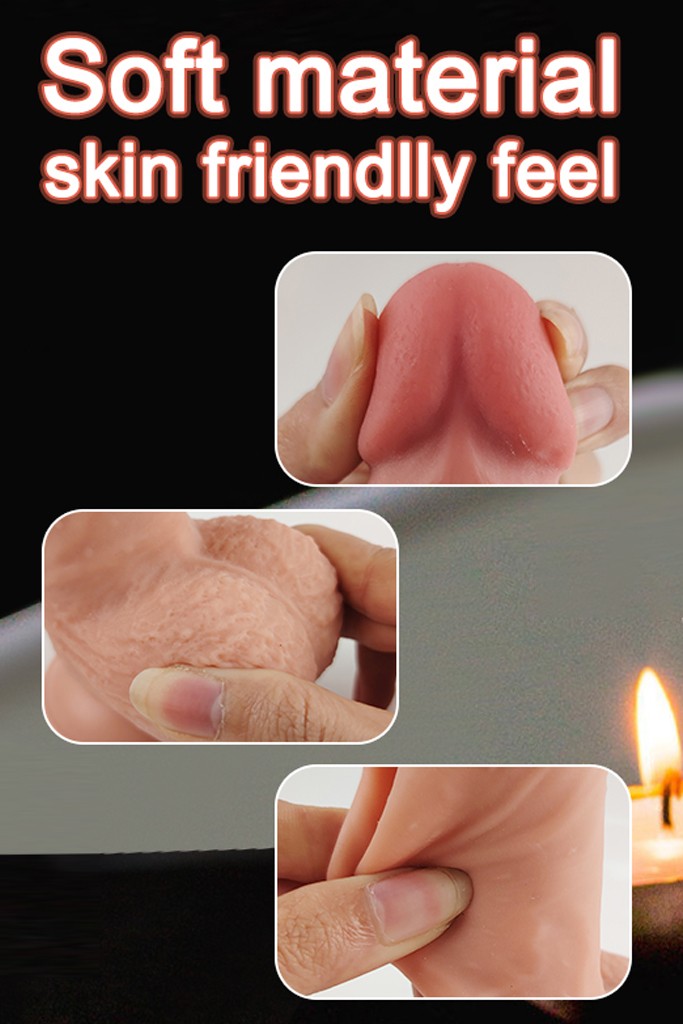 Çift Katmanlı Gerçekçi Kayar Deri Ultra Yumuşak Realistik Dildo 20,5 cm