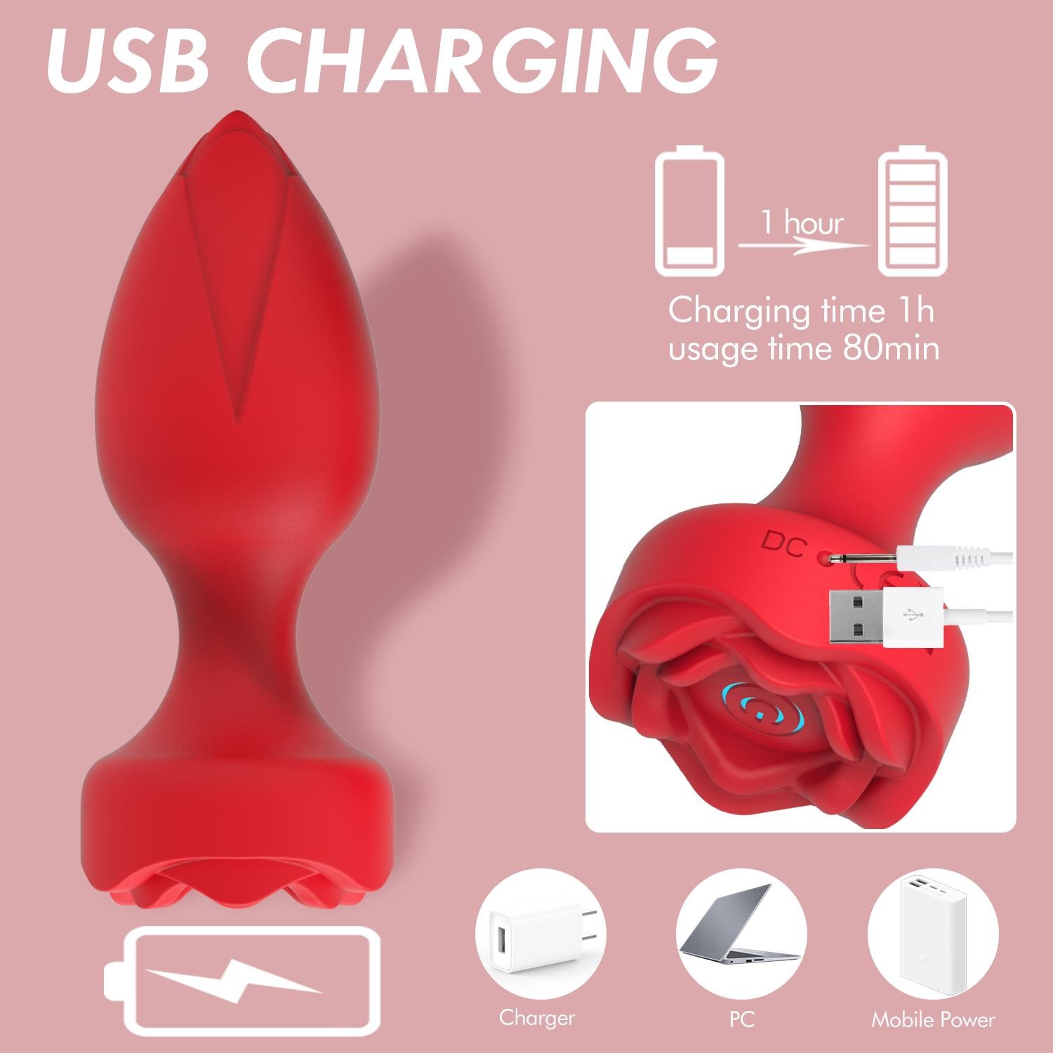 Uzaktan Kumandalı Gül Görünümlü Şarjlı Anal Plug