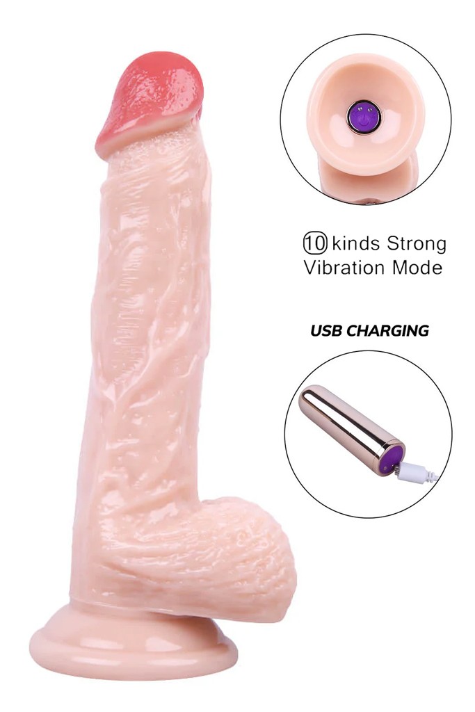 Kablosuz Titreşimli USB Şarjlı Realistik Vibratör - 19 cm - Ten Rengi