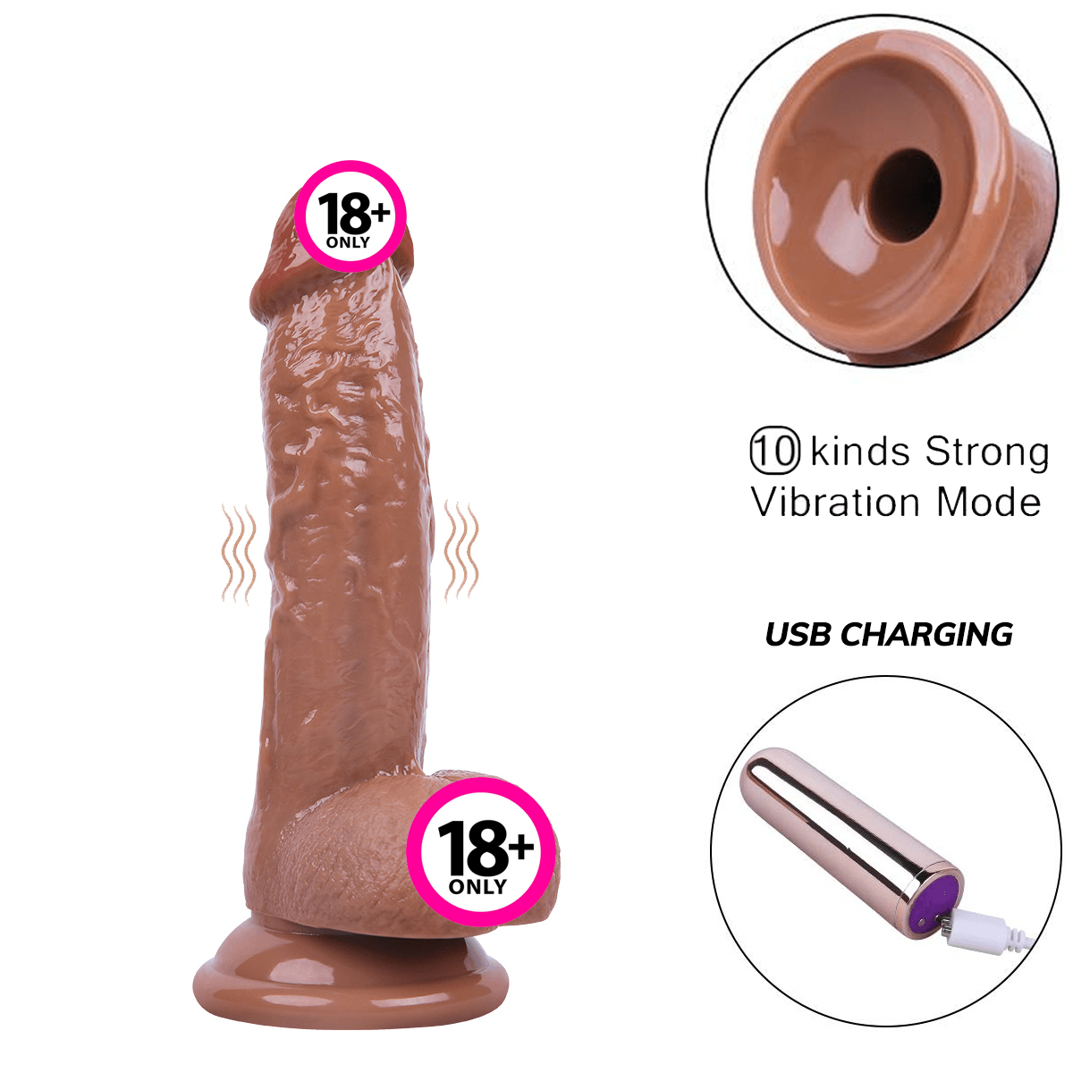 Kablosuz Titreşimli USB Şarjlı Realistik Vibratör - 19 cm - Melez