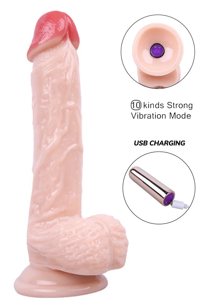 Kablosuz Titreşimli USB Şarjlı Realistik Vibratör - 21 cm - Ten Rengi