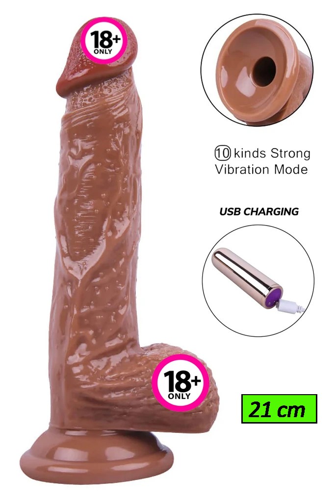 Kablosuz Titreşimli USB Şarjlı Realistik Vibratör - 21 cm - Melez