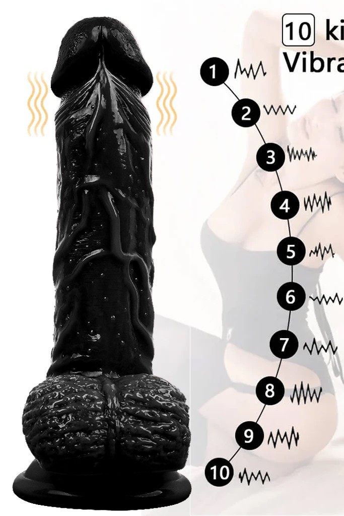 Kablosuz Titreşimli USB Şarjlı Realistik Vibratör - 21 cm - Siyah