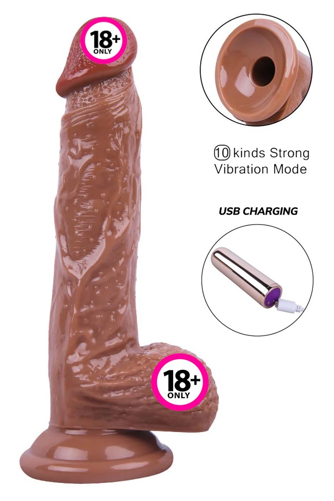 Kablosuz Titreşimli USB Şarjlı Realistik Vibratör - 21 cm - Melez