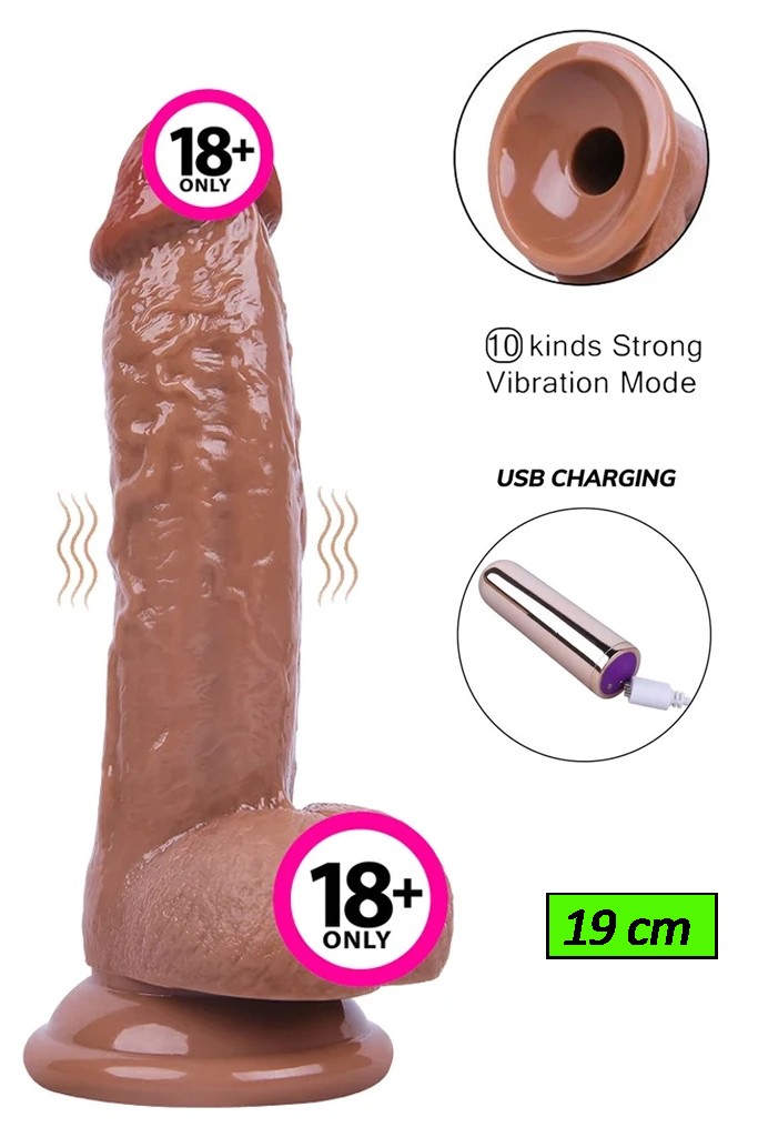 Kablosuz Titreşimli USB Şarjlı Realistik Vibratör - 19 cm - Melez