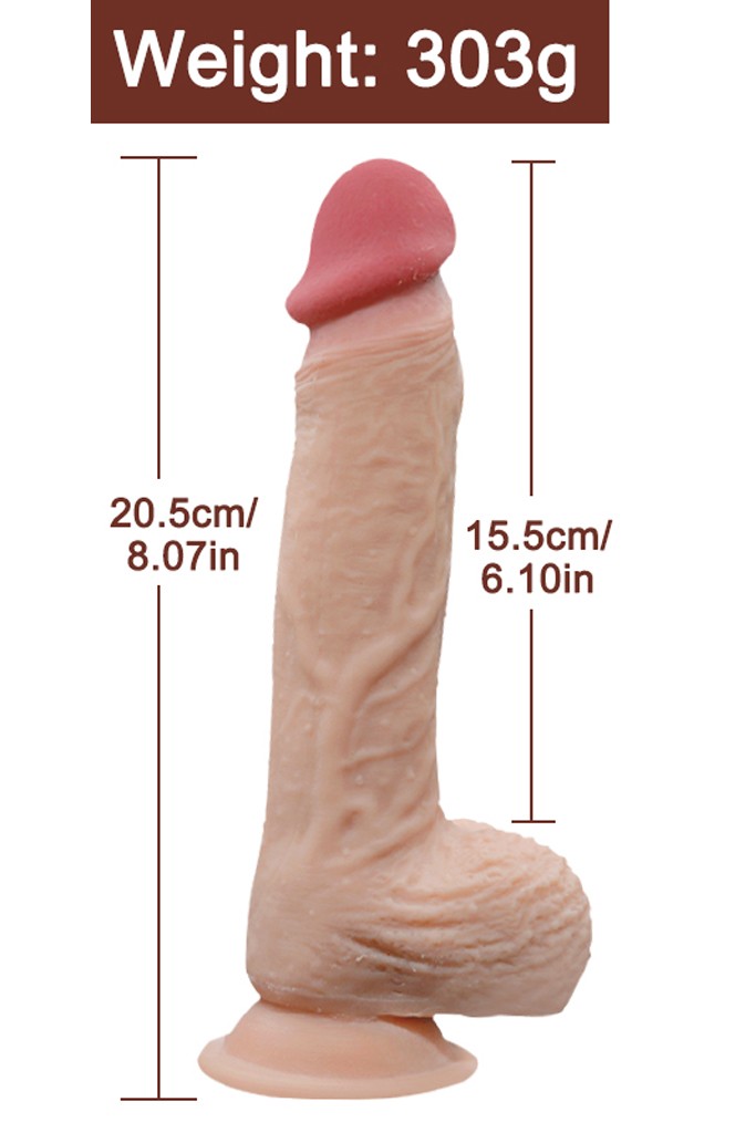 Çift Katmanlı Gerçekçi Kayar Deri Ultra Yumuşak Realistik Dildo 20,5 cm