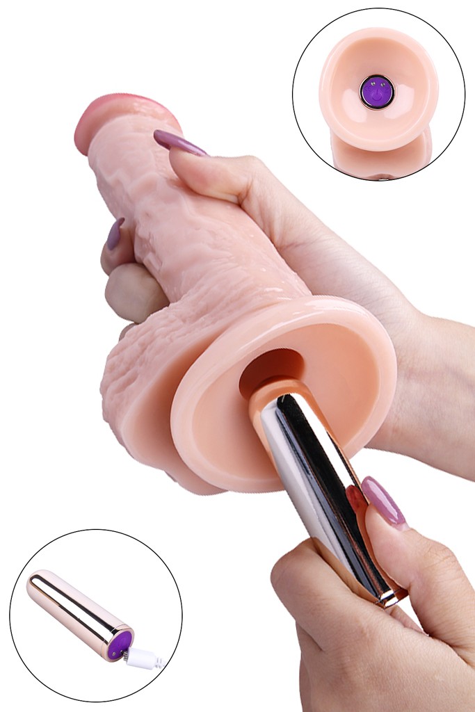 Kablosuz Titreşimli USB Şarjlı Realistik Vibratör - 21 cm - Ten Rengi