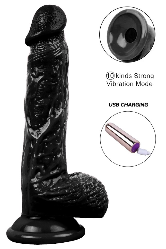 Kablosuz Titreşimli USB Şarjlı Realistik Vibratör - 21 cm - Siyah