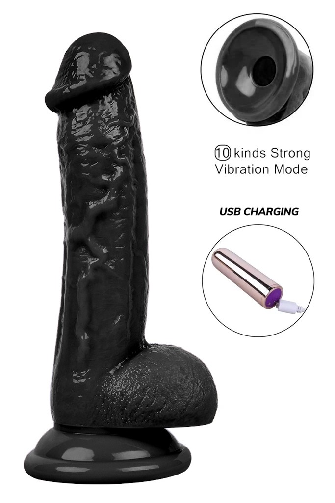 Kablosuz Titreşimli USB Şarjlı Realistik Vibratör - 19 cm - Siyah