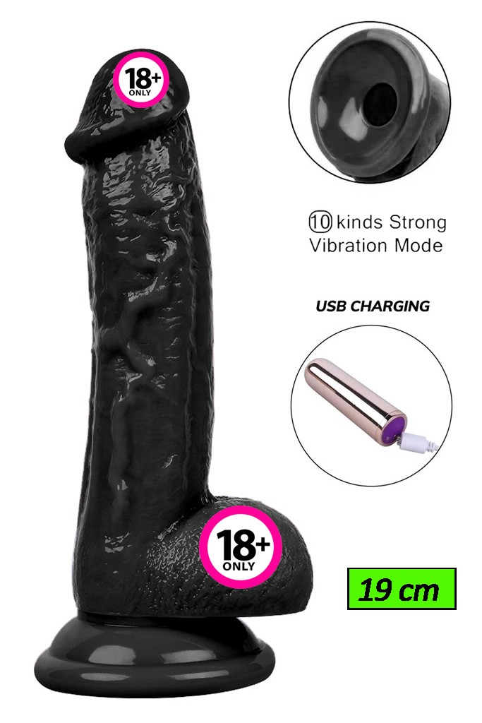 Kablosuz Titreşimli USB Şarjlı Realistik Vibratör - 19 cm - Siyah