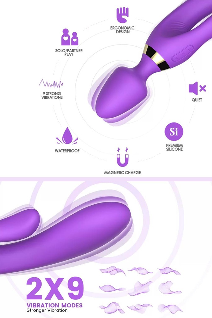 WOWYES Manyetik Şarjlı 3 Yönlü Premium Vibratör - Mor