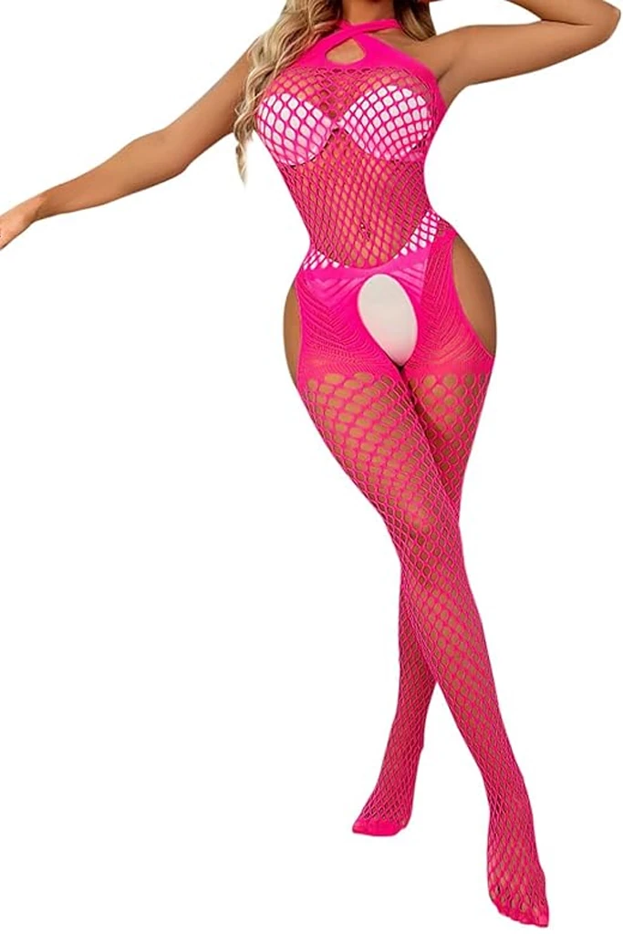 Fuşya Geniş Fileli Vücut Çorabı