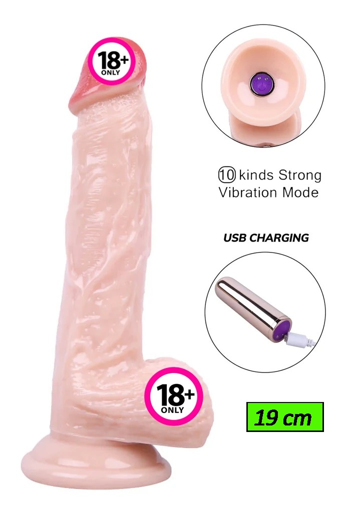 Kablosuz Titreşimli USB Şarjlı Realistik Vibratör - 19 cm - Ten Rengi